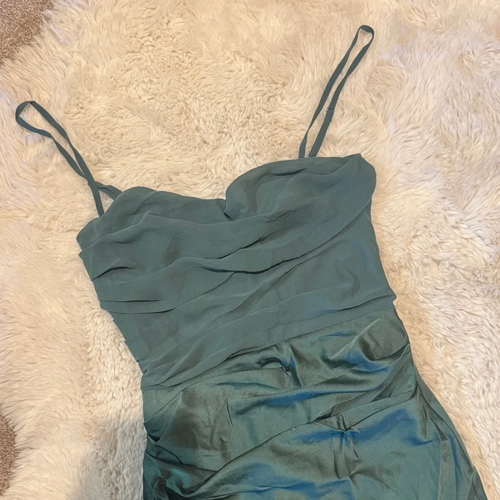 House of CB Teal Midi Dress with Spaghetti teia forest drap dress small s Straps - Picture 6 of 10